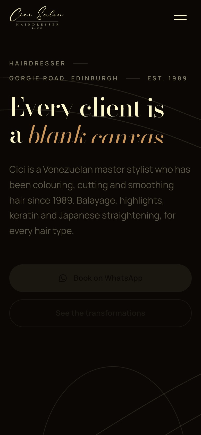 The redesigned Cici Salon home page on a phone.