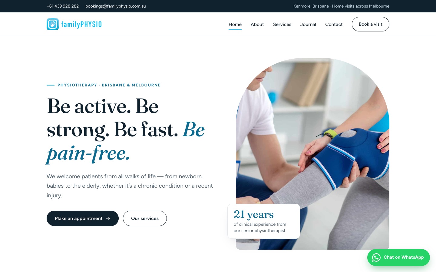 The redesigned familyPHYSIO home page.