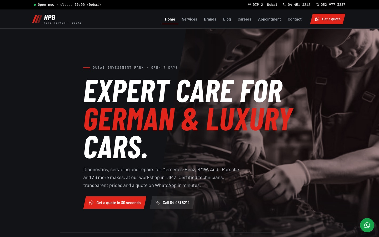 The redesigned HPG Auto Repair home page.