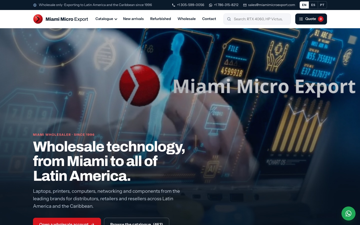 The redesigned Miami Micro Export home page.