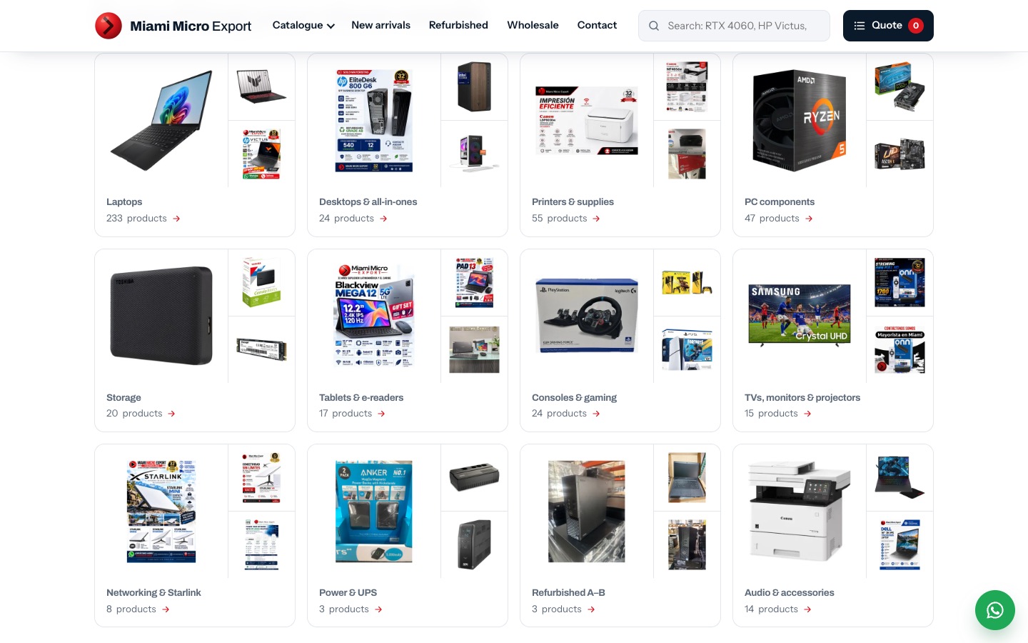 A section further down the redesigned Miami Micro Export home page.