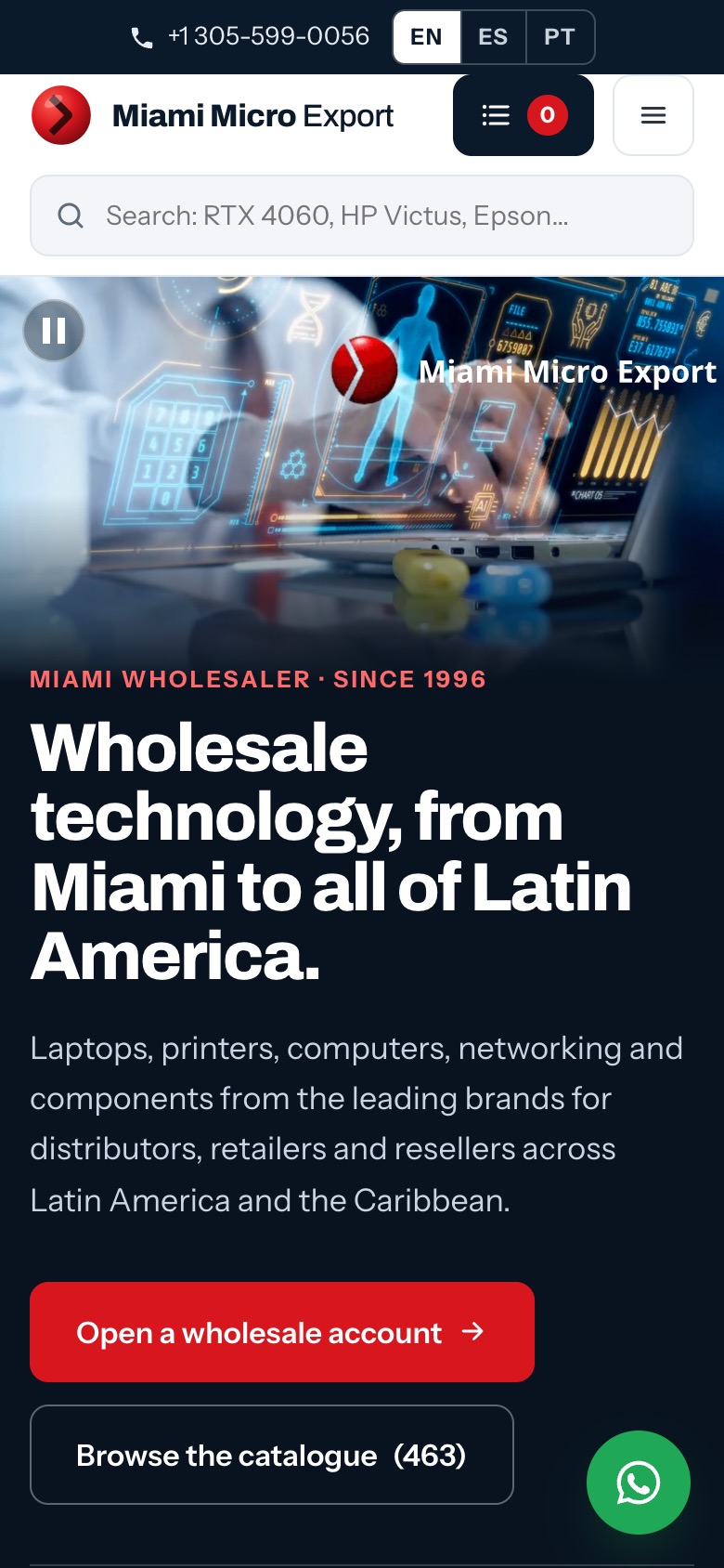 The redesigned Miami Micro Export home page on a phone.