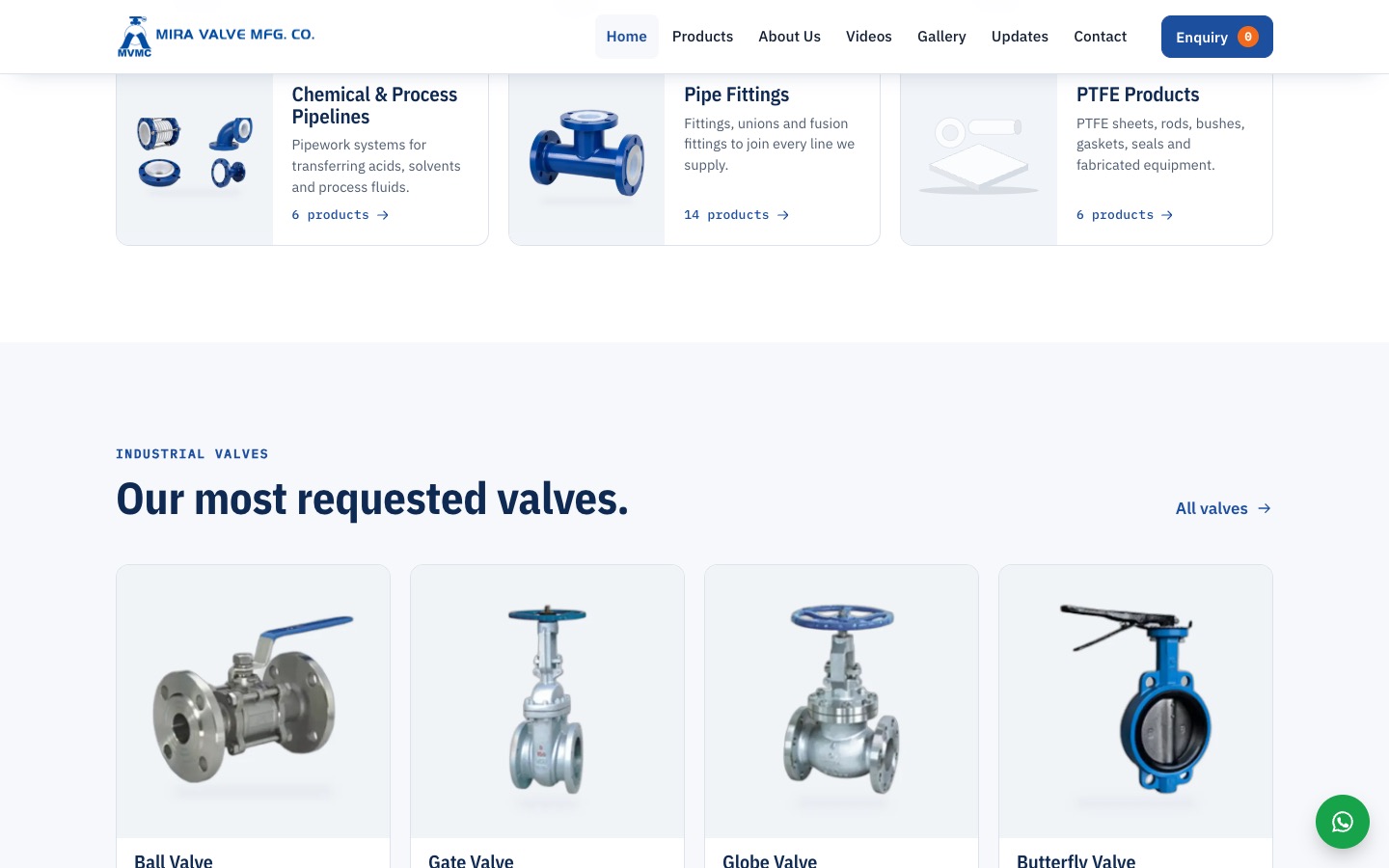 A section further down the redesigned Mira Valves home page.